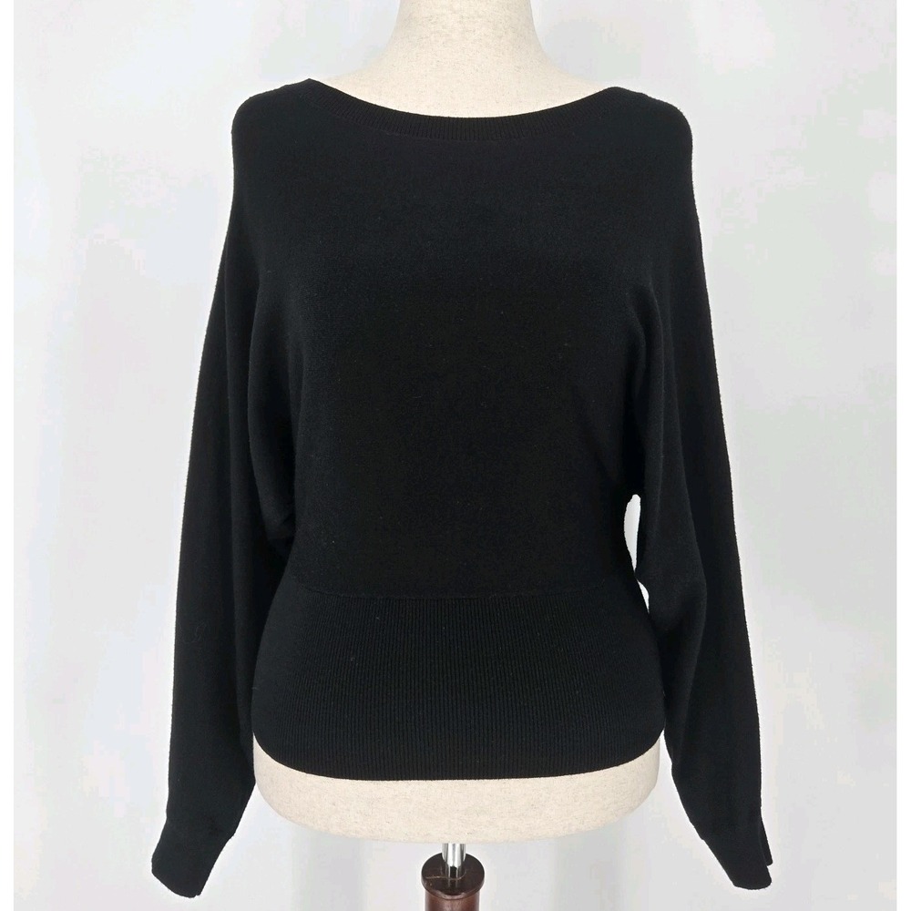 Express Black Dolman Batwing Sweater XS Boat Neck Banded Hem Soft Knit Pullover